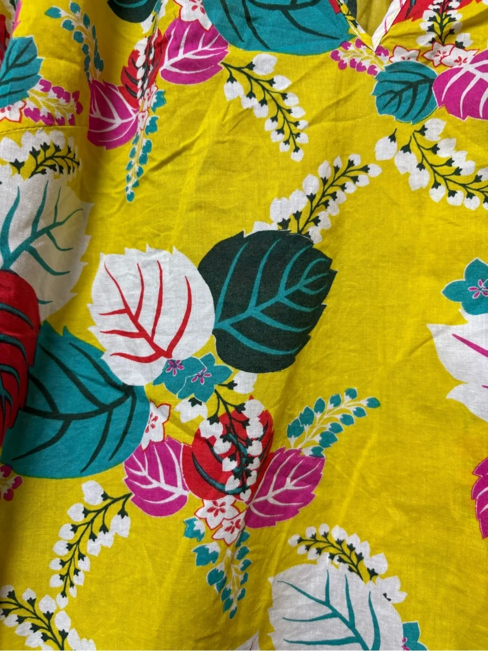 BODEN Heather Yellow Floral Leaf Ruffle V Neck Puff Sleeve Cotton Top - Size 6